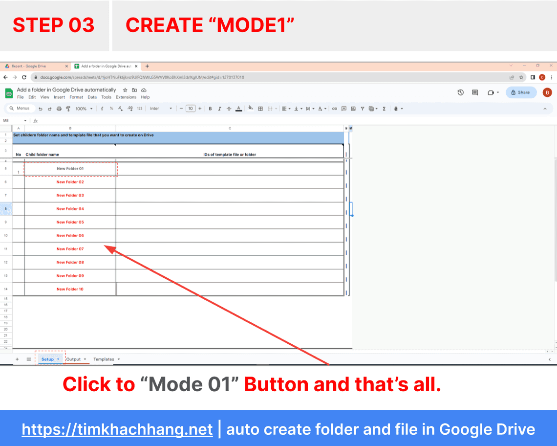 Add multiple folders in Google Drive in Mode 01