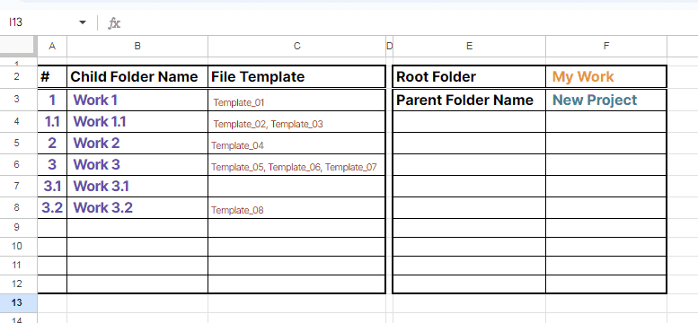 Mode 08 - Auto create folder and files add-ons - input in Google Sheets