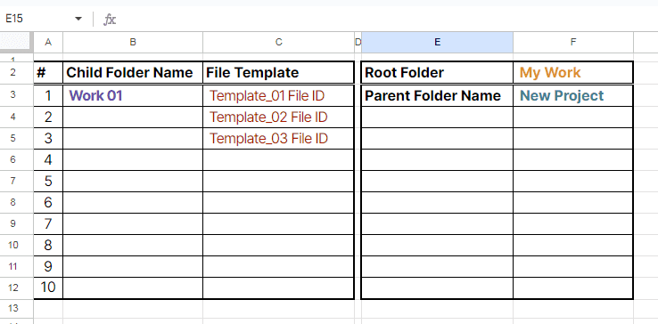 Mode 03 - Auto create folder and files add-ons - input in Google Sheets