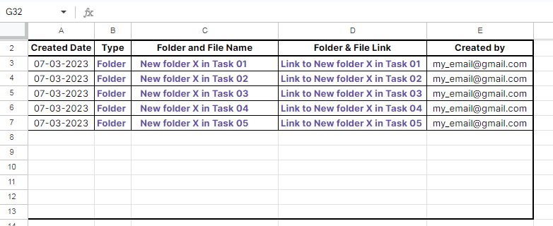 Mode 02 - Auto create folder and files add-ons - output in Google Sheets