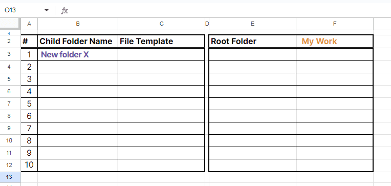 Mode 02 - Auto create folder and files add-ons - input in Google Sheets